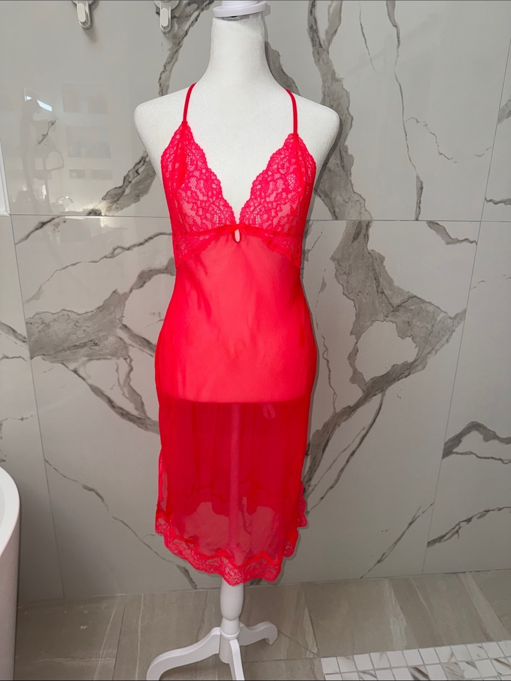 Victoria's Secret Red Lace & Sheer Chemise